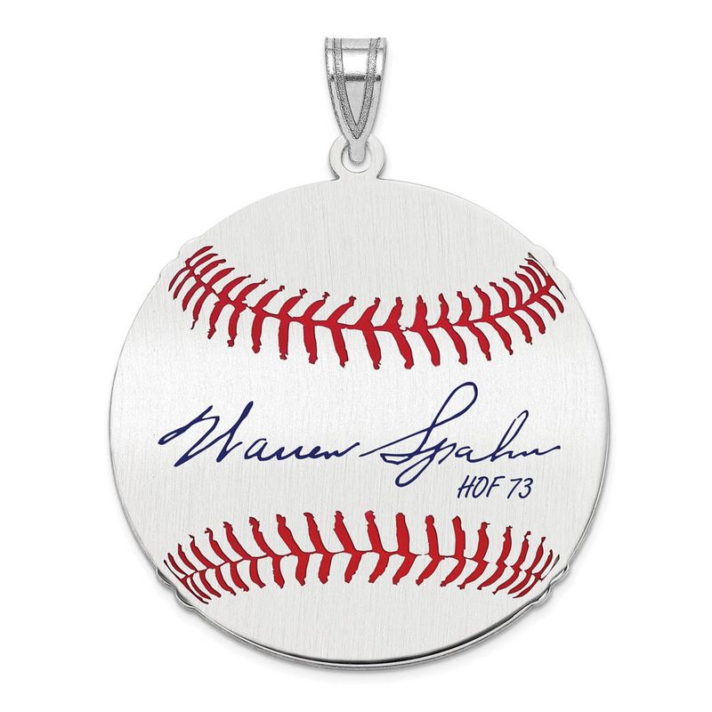 Sterling Silver Warren Spahn Signature Lg Enamel Baseball Pendant